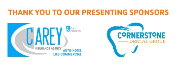 Logos of 5K presenting sponsors: Carey Insurance Agency and Cornerstone Dental Group